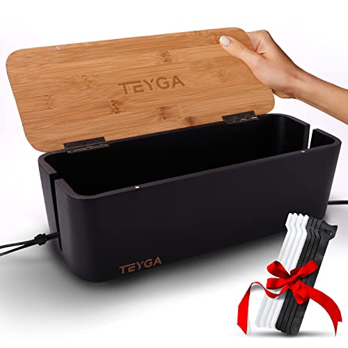 Flash Deals - 60% OFF TEYGA Bamboo Cable Management Box - Stylish Cord Organizer Box, Cord Hider Box and Power Strip Box - Keeps Cords Untangled - Surge Protector Cover Keeps Children Safe - TV Cord Box for Home and Office