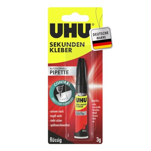 UHU Sekundenkleber extra stark | 3g Kleber Pipette für präzises...