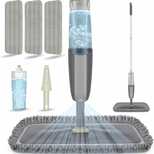 CLOUDFOUR Spray Mop Floor Cleaning Kit with 3 Microfiber Washable Pads 676ml Large Capacity Refillable Bottle Wet & Dry Multi-Surface Mopping for Wood & Tiles Floor for Home/Bathroom/Office/Kitchen