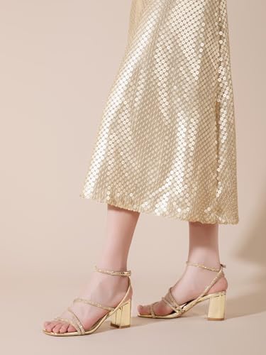 Image of LACUONE Strappy Heels for women Block Heels Square Toe Chunky Ankle Buckle Pump Heeled Sandals