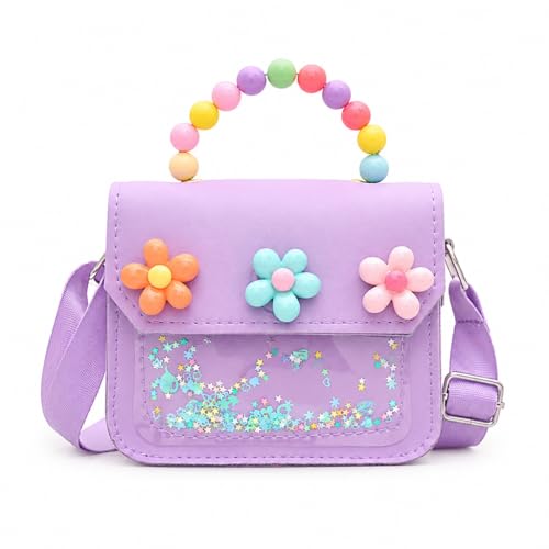 Image of PATPAT Flower Sling Bag for Girls, Fashion Purple Cute Hand Bag for Girls Shoulder Bags Stylish Gifts for Kids Age 3-8 Purse for Girl Cross Body Bags for Woman, 13x5.5x13cm