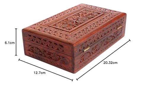 ITOS365 Wooden Jewellery Box for Women - With Intricate Carvings | Handmade Jewellery Storage Ogranizer with Multiple Compartments & Carvings | Birthday & Aniversary Gift - 8 Inches