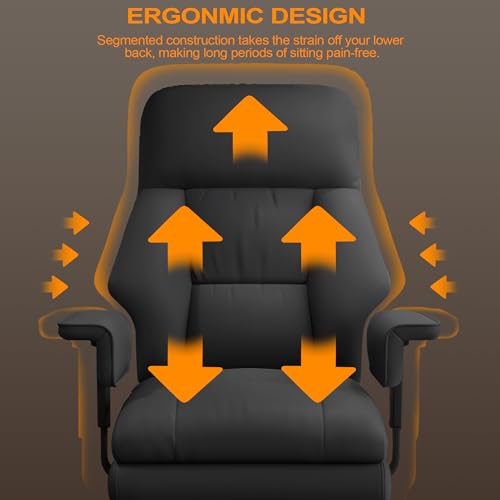 Image of Office Chair with Leg Rest, Leather High Back Executive Office Chair with Wheels, Ergonomic Desk Chairs with Lumbar Support for Home Office, Black