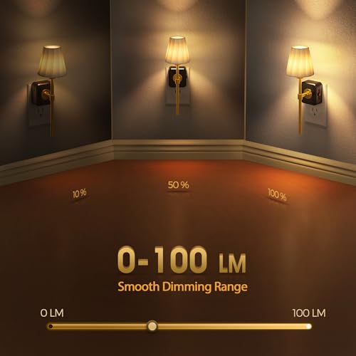 Image of Briignite LED Night Lights Plug into Wall, 2 Pack Vintage Pleated Fabric Cover Night Light, Dusk to Dawn Sensor,0-100LM Dimmable Lamp Shade Nightlight for Bedroom Living Room Hallway