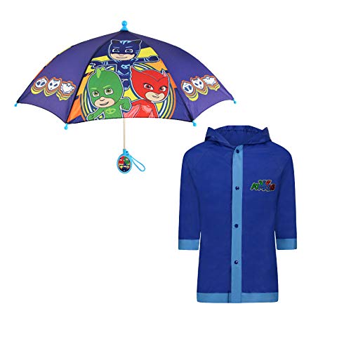 PJ Masks Kids Umbrella and Slicker, Toddler Boy Rain Wear Set, Blue, Small, Age 2-3