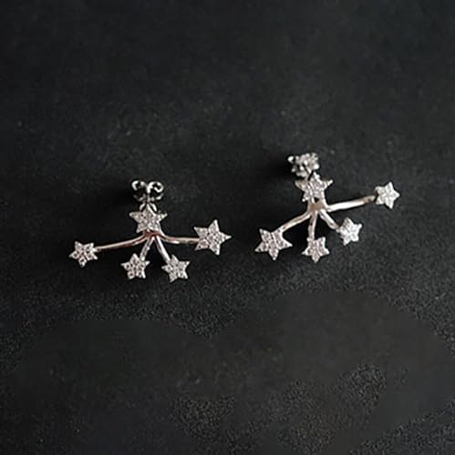 S925 Sterling Silver White CZ Star Jacket Earrings to Women, 14K Gold Plated Shiny Bling Cz Stars Cluster Stud Earrings Delicate Red CZ Stars Ear Crawlers Earring Christmas Birthday Wedding Jewelry Gift 5