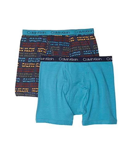 Calvin Klein cueca boxer infantil moderna de algodão sortido, pacote com várias, Blue Moon/Logo Striped Blue, 8-10