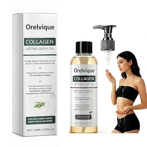 Orelvique Collagen Oil for Skin Tightening Deep Hydration for Stretch Marks Scars Skin Tightening & Smoothing Full Body Care for Legs Neck Arms Belly All Skin Types 3.38 Fl Oz