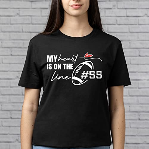 Personalized Football Shirts for Mom Custom Player's Number Shirt My Heart is On The Line Football Offensive Lineman Funny Shirt2