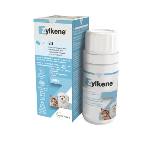Zylkene para Gatos y Perros pequeños de Menos o Igual a 10 kg. 30 cápsulas. Alimento complementario para Perros y Gatos. Se Puede administrar Directamente o sobre la Comida.