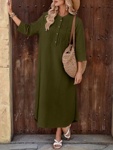Image of Celmia Autumn Solid Loose Long Maxi Dress Cotton Caftan