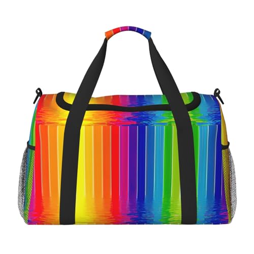 Grand sac de voyage imperméable pliable à rayures arc-en-ciel