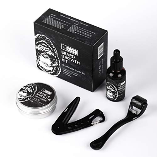 uLab Ultimate Gorilla Beard Growth Kit with Derma Roller, Beard Oil, Beard Balm and Foldable Styling Comb - Gift Set for Men For Beard Growth, Styling and Care - Contains Microneedle Titanium Roller - Image 3