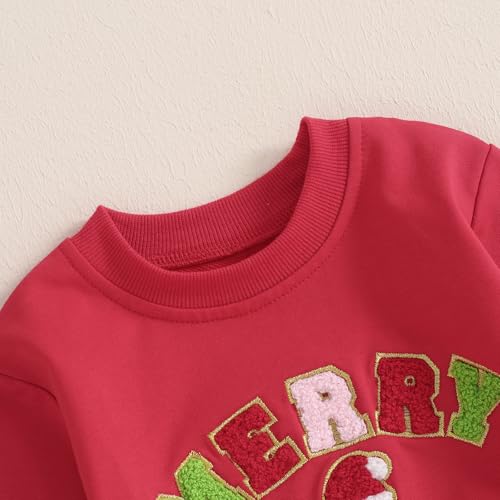 Todder Baby Girl Christmas Outfit Long Sleeve Merry Embroidery Sweatshirt Bell Bottoms Stripe Pants Winter Clothes2
