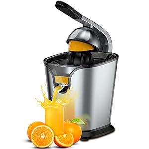 Electric Citrus Juicer Squeezer Stainless Steel 150 Watts of Power for Orange Lemon Lime Grapefruit Juice with Soft Rubber Grip, Filter and Anti-drip Spout Lock – Black, Black/Stainless Steel