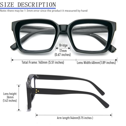 Image of REAVEE 2 Pack Oversized Reading Glasses for Women Men Blue Light Blocking, Ladies Stylish Retro Square Large Computer Readers (Black /Grey 2.0x)