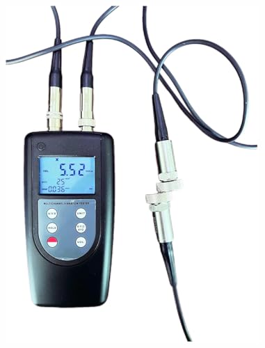 デジタル振動計 2チャンネル振動測定器 と 2個圧電式振動センサー 測定パラメータ 速度 加速度及び変位 同一パラメータを2つの測定点で同時に表示可能 自動電源オフ機能付き