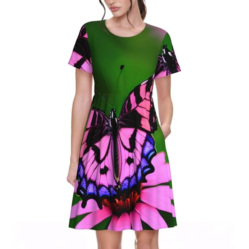 Robe d'été décontractée fluide à manches courtes motifs violet