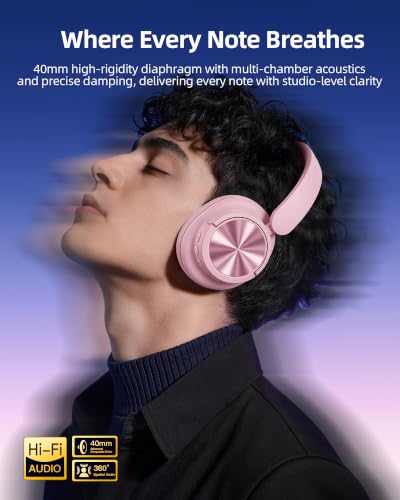 Image of Hybrid Active Noise Cancelling Headphones 120H Playtime Wireless Headphones Bluetooth 6.0 Over Ear Headphones 6 ENC HD Call Mic, Hi-Res 360 Spatial Audio ANC Headphone for Travel Workout Dusty Pink