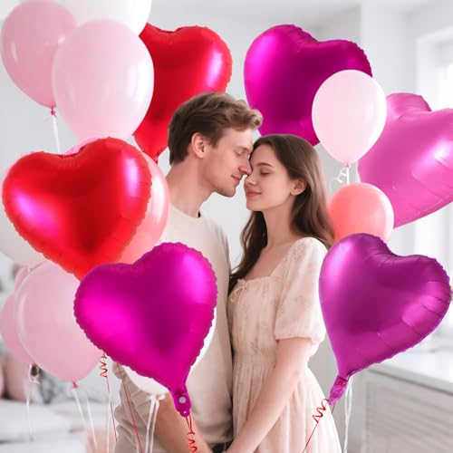 Image of 12 Pcs Colorful Heart Balloons,18 Inch Heart Foil Balloons Love Balloon Valentine Balloon for Birthday Party Wedding Engagement Party Baby Shower Valentine Day Decorations