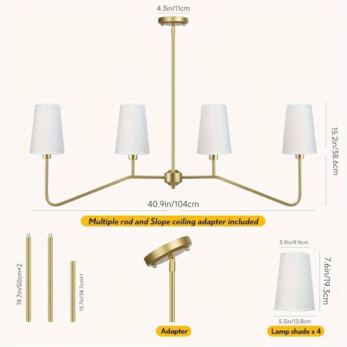 Wulifun GOLD LINEAR CHANDELIER 4-Light Kitchen Island Lighting, Industrial Linear Chandelier, Kitchen Island Light Fixtures, Farmhouse Chandeliers For Dining Room, Fabric Island Light thumb #3