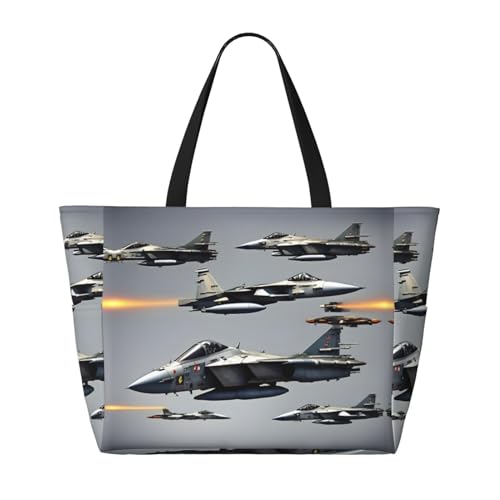 Aircraft Fighter Jets Large Capacity Foldable Tote Bag Women Beach Tote Bag Handbag Gym Bag Travel Shopping Bag2