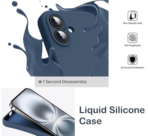 Image of mobistyle Designed for iPhone 16 Plus Soft Liquid Silicone Slim Protective with Microfiber Lining Phone Back Cover Case for iPhone 16 Plus (Blue)