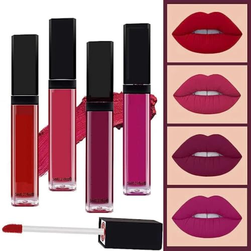 Image of Set of 4 Liquid Matte Mini Lipsticks, Red Edition - Long Lasting & Waterproof Lipstick Combo Pack Of Red, Deep Red, Wine & Pink Shades for Women and Girls (THE RED EDITION, 5 ML)
