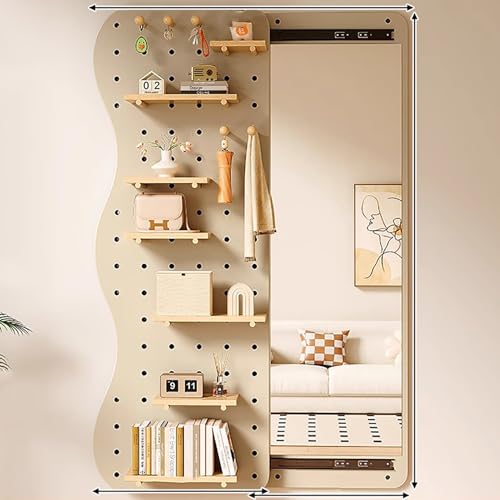 XRRJFYH Panel Perforado con Espejo Cuerpo Entero, Tablero Perforado Panel Herramientas Pared Organizador Herramientas Pegboard Madera(Brown,160x40cm/63x16in)