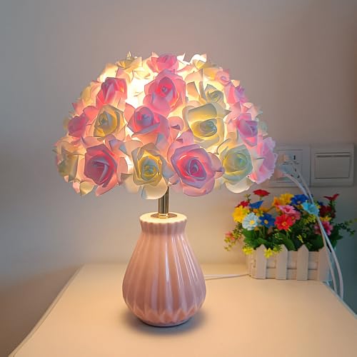 XINYASEE Lámpara de mesa con forma de rosa