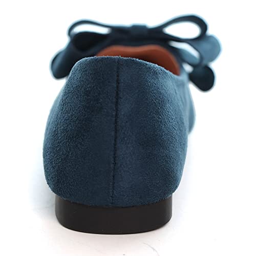 Image of WENJIAZHIZHI Square Toe Bow Ballet Slip-On | Classic Suede Finish,Chic Bow Detail,Effortless Everyday Style,Wedding Party Office,Plus Size Available