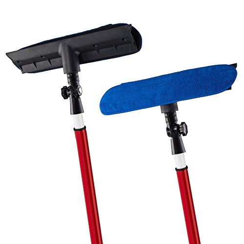2 in 1 Telescoping Window Washing Equipment- Microfiber Cloth & Rubber Squeegee Tool- Pivoting Cleaning Head- 5ft Long Telescopic Pole- Best Cleaner for Windows/Mirror/Glass Door/Car/RV Windshield - Thumbnail 6