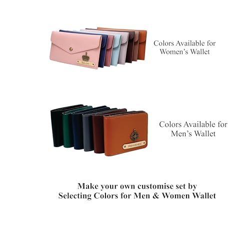 Image of AICA Personalized Name, Charm & Color Couple Wallet for Men & Women Combo Gift Set | Marriage Wedding Anniversary Gift for Couples Friend Husband Wife,Brown