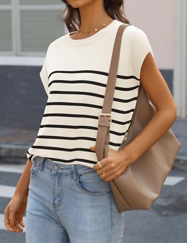MIROL Women's Cap Sleeve Striped Tops 2025 Summer Lightweight Loose Sweater Business Casual Shirts Trendy Dressy Work Blouses3