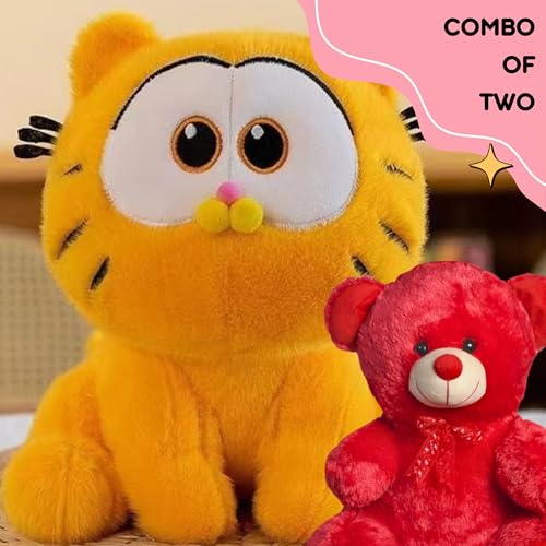 Image of Fusked Flufies Combo Valentines Teddy and Garfield Soft Toy - Soft and Washable Baby Toy - Toys for 1 Year Old Girl and Baby Boy - Kawaii Plushies Soft Toys for Home Decor