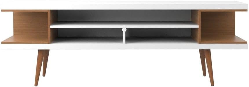 212 Main Utopia 70.47 in. TV Stand with Splayed Wooden Leg & 4 Shelves in White Gloss & Maple Cream, Onesize