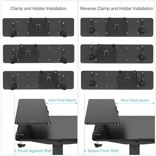Image of AVLT Clamp Desk Shelf Dual 32 inch Monitor Clamp-On Monitor Riser With Slide Out Holder For Convertible Laptop Tablet Smartphone (Black) - Floating Monitor Stand (Shelf Only)