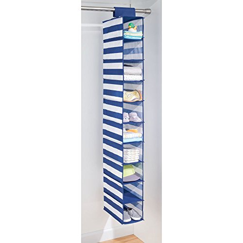iDesign InterDesign ID jr Fabric Hanging Closet Storage Children's Clothing, Blankets, Toys, Bedding, Accessories-10 Shelves, Navy/White IDjr Rugby 10 Shelf Shoe Organizer