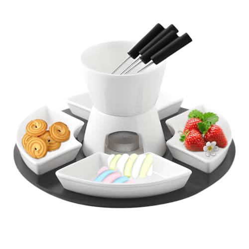 300ml Ceramic Chocolate Fondue Pot Set with 4 Forks and 4 Dishes