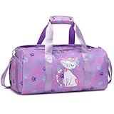 Bolsa deportiva para adolescentes con compartimentos para zapatos y ropa húmeda, para baile, natación, fiestas de pijamas, durante la noche, fin de semana, # Cat Purple