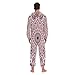 Poeticcity Couples Matching 1 PC Pajama, Unisex Soft Fleece Zip Up Hooded Pjs Jumpsuit Sleepwear Playsuit Lounge-wear(XXL) Floral Pink Kaleidoscope Mandala Floral Flower Tribal Ethnic
