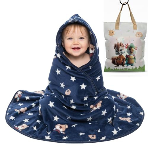 Image of Ultra-Soft Baby Hooded Blanket | Newborn Baby Wrapping | Coral Fleece Material Hypoallergenic | Towel Cum Blanket with Teddy Design (0-3Years)|