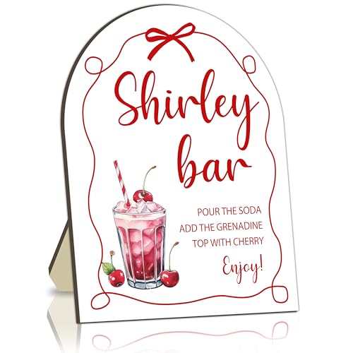 Bow Shirley Bar Sign Baby Shower Welcome Sign Baby Shower Table Decor Sign Party Reception Signs Red Bow Babies Party Decor Supplies Wooden Sign with Stand Wedding Parties Decor Favor 8x10 Inch