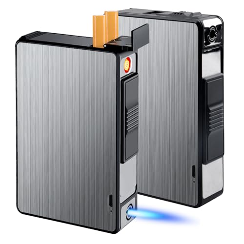 Pitillera Con Encendedor, 2 Piezas Pitillera Con Mechero, Encendedor De Tormentas Con Pitilleras Usb Recargable, Encendedor De Gas, Caja De Cigarrillos Puede Contener 20 Cigarrillos