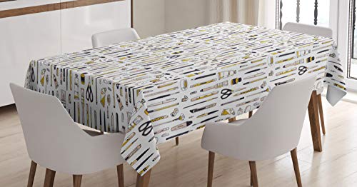 Lunarable Artist Tablecloth Painting Art Supplies Brush Drawing Tools Writing Utensils Creativity Rectangular Table Cover for Dining Room Kitchen Decor 60 X 90 Pale Coffee Blush Black
