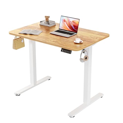 Image of ERGOMAKER 35 inch Electric Standing Desk, Adjustable Height, Sit Stand Up Desk for Home Office & Computer Workstations, Memory Controller, Light Rustic Brown
