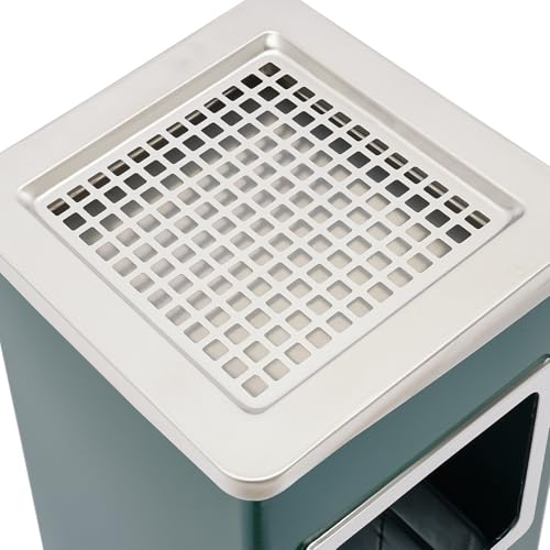 3 Gallon Outdoor Trash Can - Stainless Steel Square Waste Bin with Removable Inner Bucket & Ashtray - Industrial Green Garbage Container for Cabinets, Patios, and Gardens