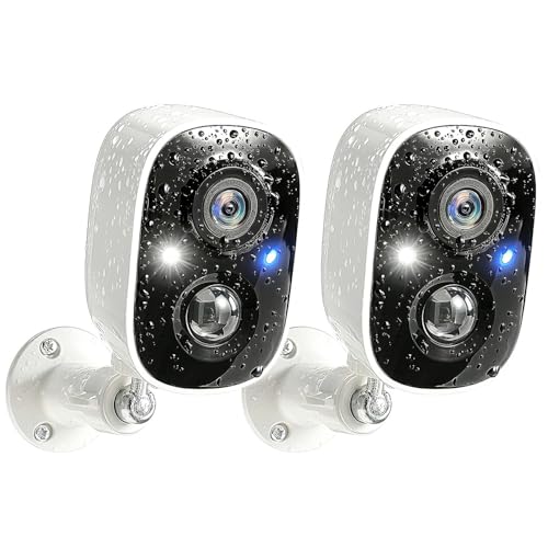GMK Security Cameras Wireless Outdoor, 2K Battery Powered Cameras for Home Security, Color Night Vision, Motion Detection, 2-Way Talk, IP65 Waterproof, Remote Access, Cloud/SD Storage 2-Pack