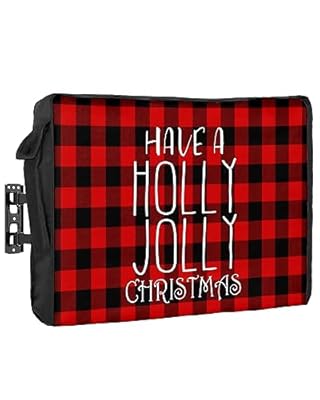 Outdoor TV Cover 80 to 85 Inches,Have a Holly Jolly Christmas Black Red Check Plaid Waterproof and Weatherproof TV Cover with Remote Control Pocket,Flat Screen TV Cover Protector for Outside TV