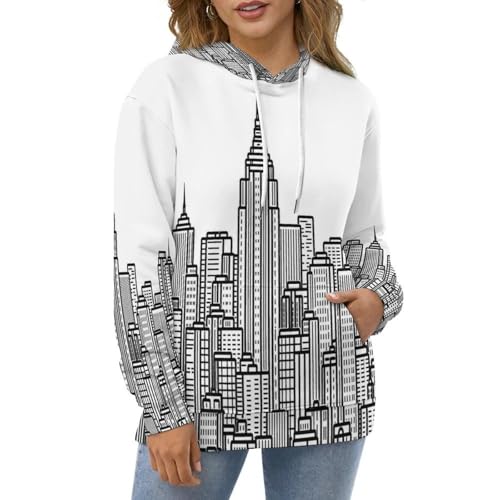 Sweat à capuche imprimé 3D architecture urbaine pull tendance unisexe